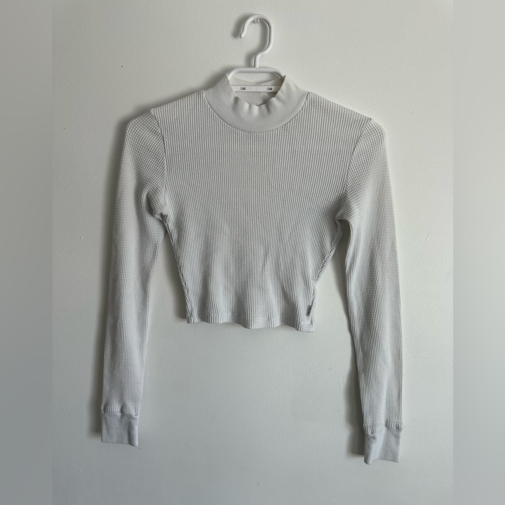 Aritzia TNA Mockneck Waffle Long Sleeve Crop Top